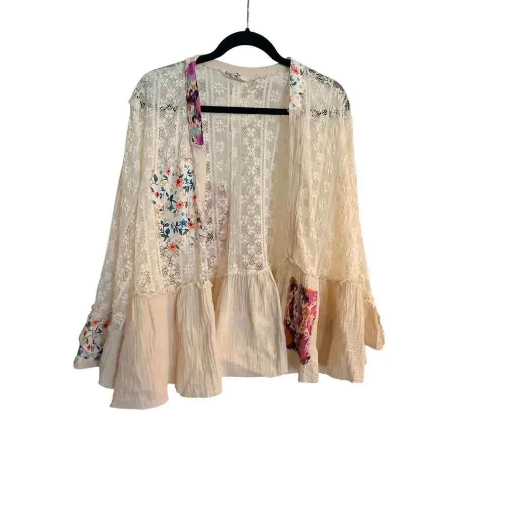 POL - Gauze Floral Ruffle Open Cardigan Small